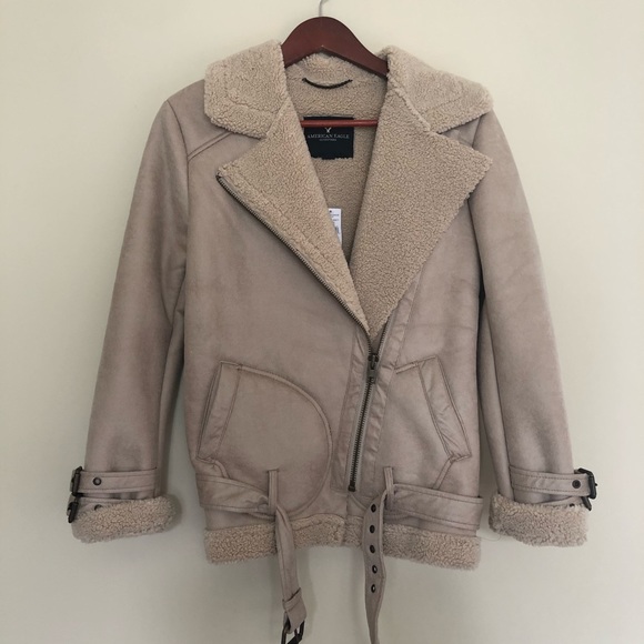 American Eagle Faux Suede Sherpa Moto Jacket - Picture 1 of 10